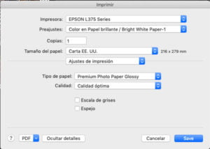 Configuración impresiones fotográficas